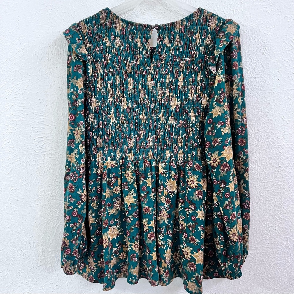 Torrid green smocked peplum long sleeve blouse - Picture 9 of 10